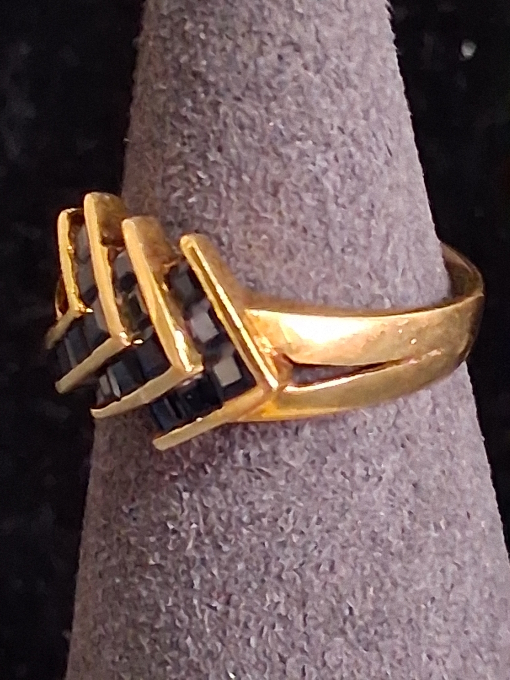 Vintage 14K Gold Sapphire Chevron Waterfall Cocktail Ring 14kt Statement Sz 6.5 - Picture 5 of 9